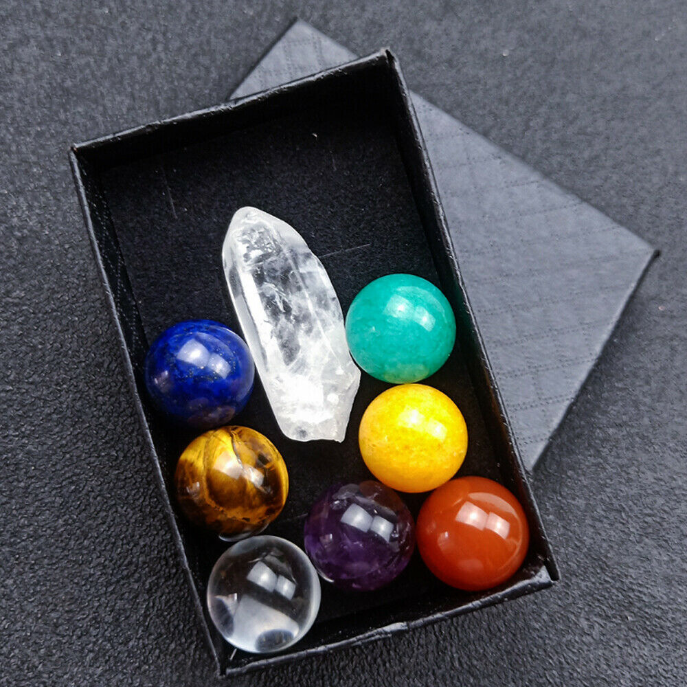 7 Chakra Stones Sphere Ball Reiki Healing Natural Gem Hexagonal Crystal Set