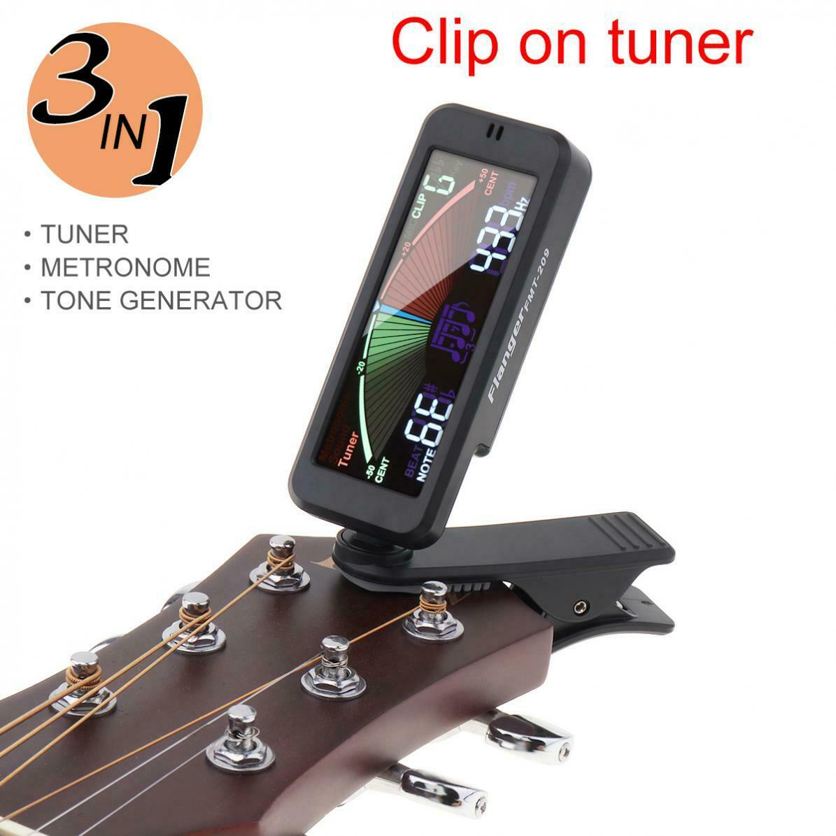 Penala Gitar Skrin Lcd Besar Klip-Pada Tuner Metronome Penjana untuk Gitar