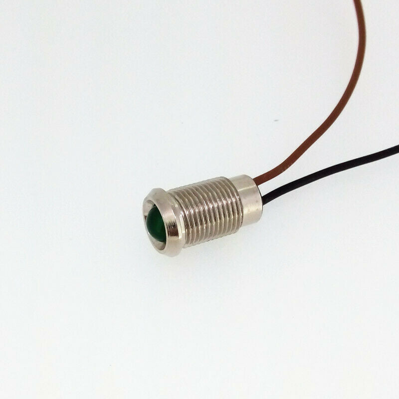 8mm 12V Chartreuse LED Metal Indicator Pilot Dash Light Lamp With Wire Lead