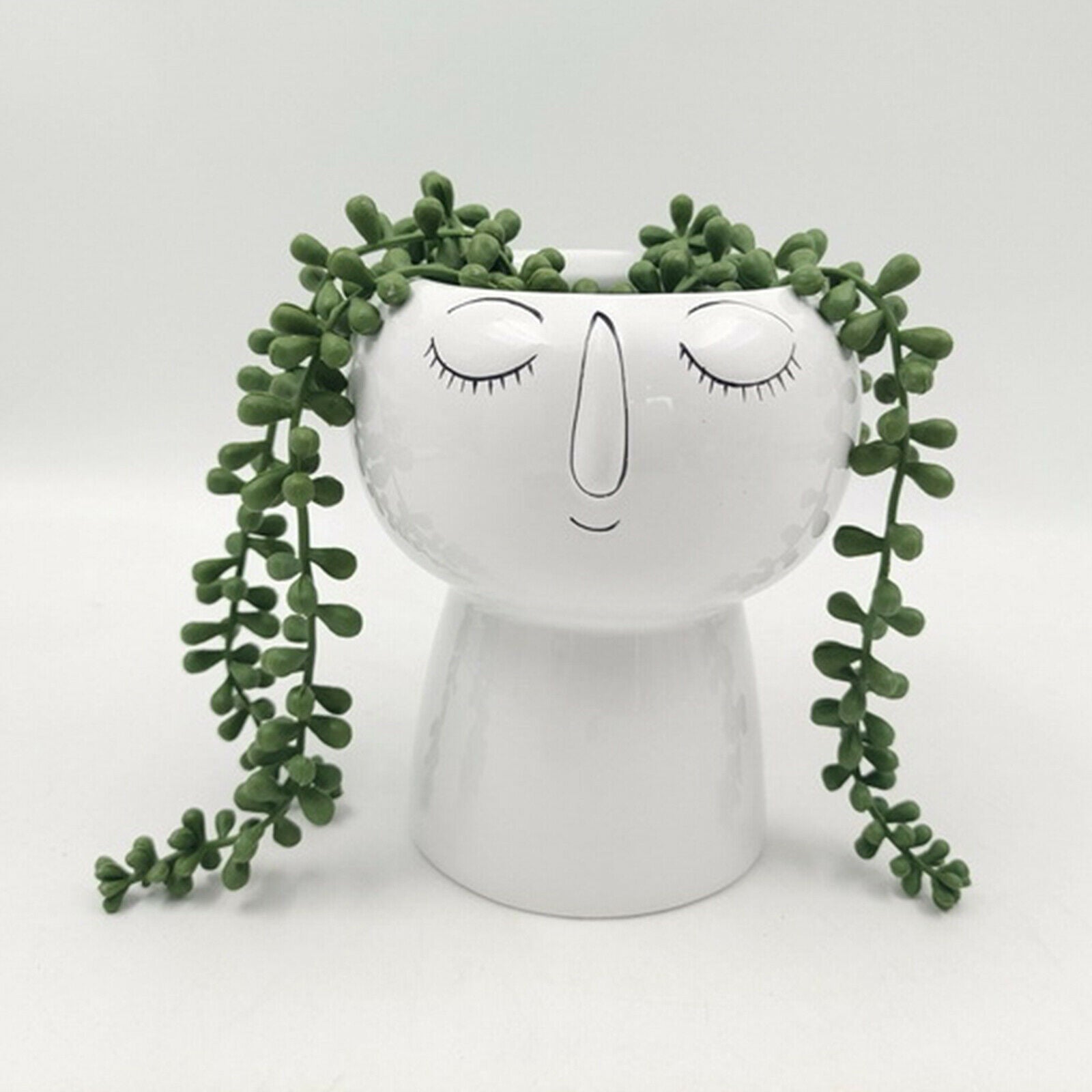 Human Face Head Ceramics Flower Pot Dried Flowers Bouquet Vase Ornament