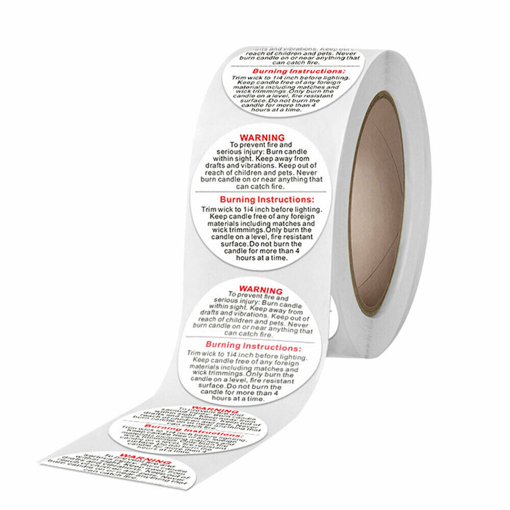500Pcs/Roll Round Candle Burn Warning Labels Candle Jar Container Stickers Tag