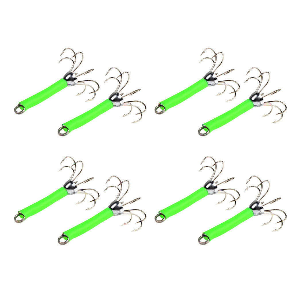 8Pcs Stainless Steel Fishing Lures Squid Jigs Hooks Umbrella-Shaped Green