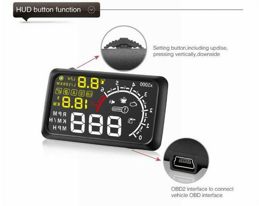 1x 5.5'' LCD Vehicle Car Pickup HUD Head Up Display Over Speed Warning Universal