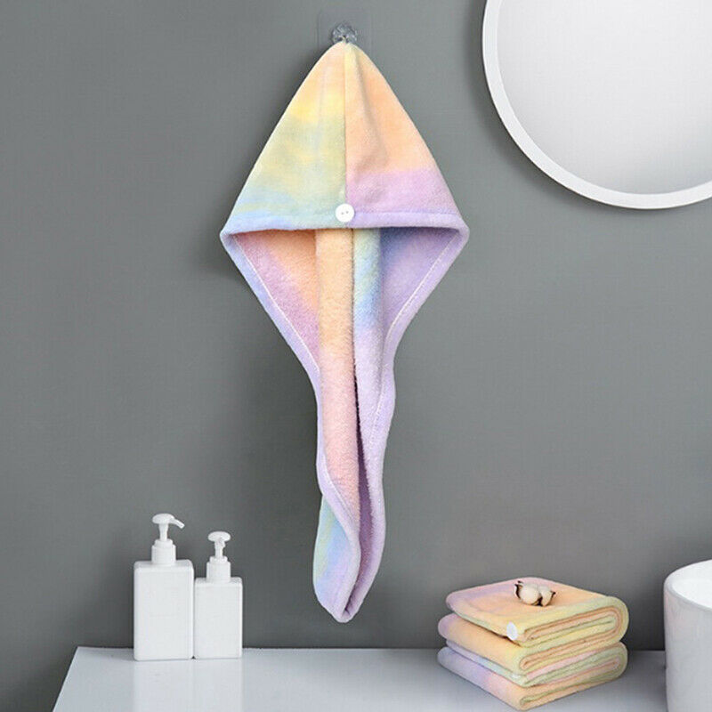 Bath Towel Water Absorbing Hair Dry Hat Rainbow Hair Drying Towel Shower CapSJC