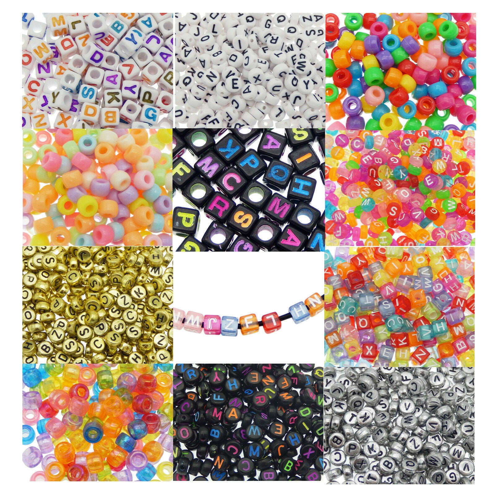 110 Mix Acrylic Pony Beads Alphabet For Bracelets DIY Loose Spacers Round Cube