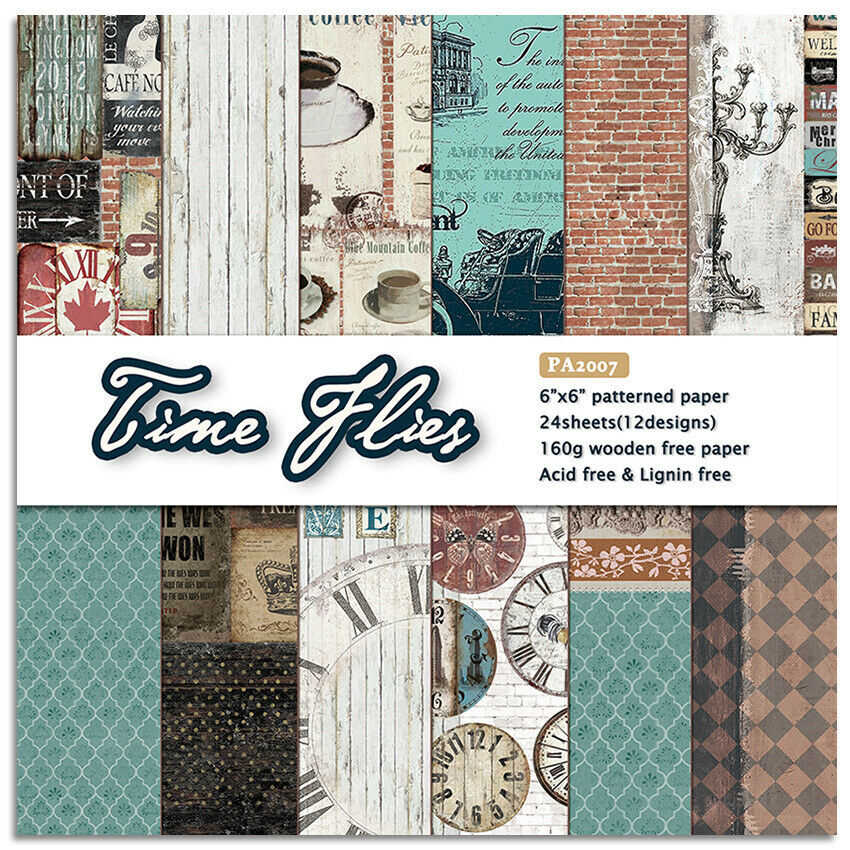 12Pcs 6" Time Flies Scrapbooking Paper Pad DIY Handmade Craft Background Decor