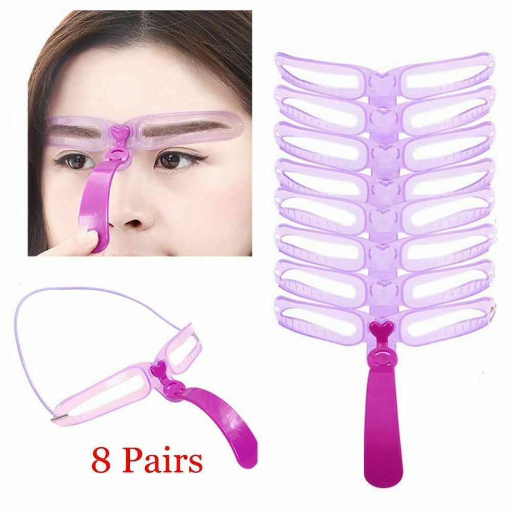 8Pairs  Eyebrow Stencils Shaper Grooming Kit Brow MakeUp Template Tool Reusable