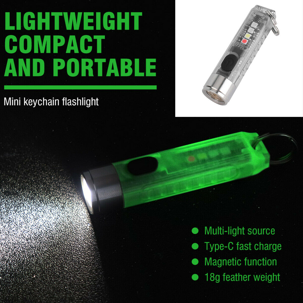 5V 500mA Type-C USB Memory Function 3-click Turn On Waterproof Mini Flashlight