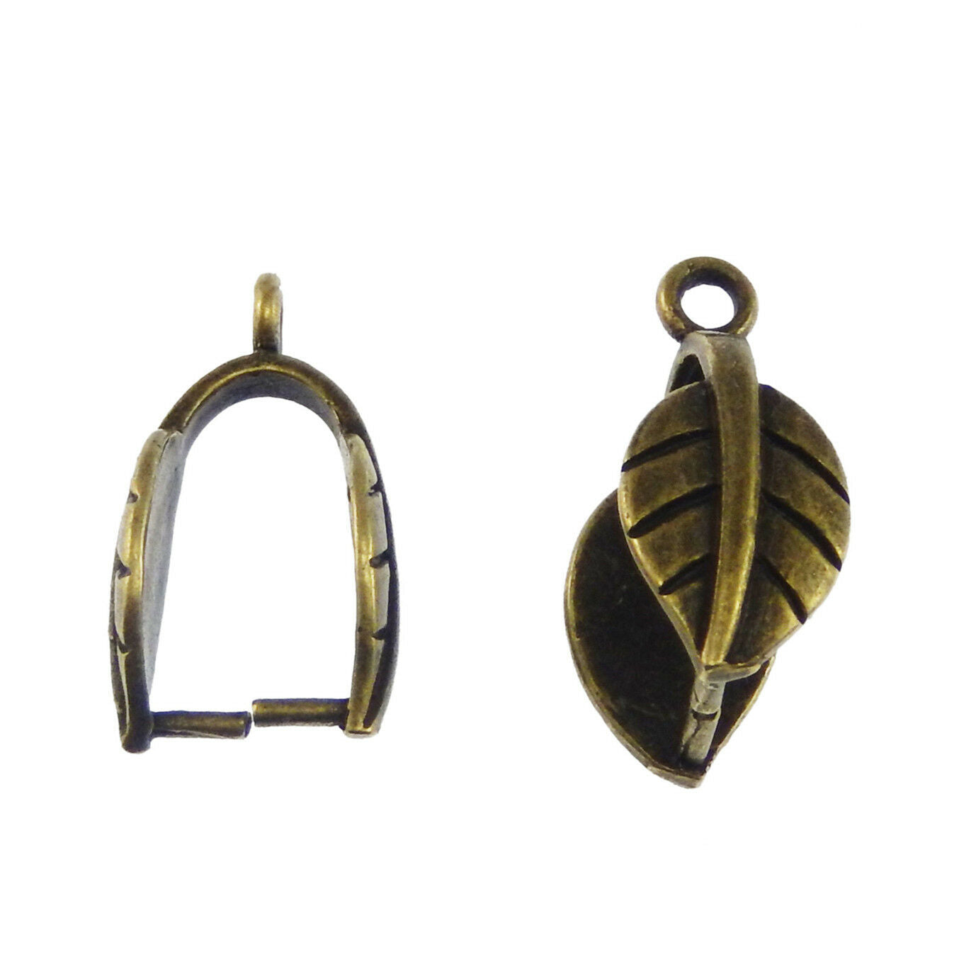 12pcs Antiqued Bronze Tone Brass Vivid Leaf Clasps End Pendant Findings 37468