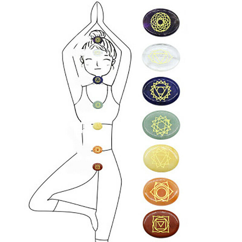 High Quality Set of 7 Chakra Stones Symbols Stone Set Palm Natural Stone Crystal