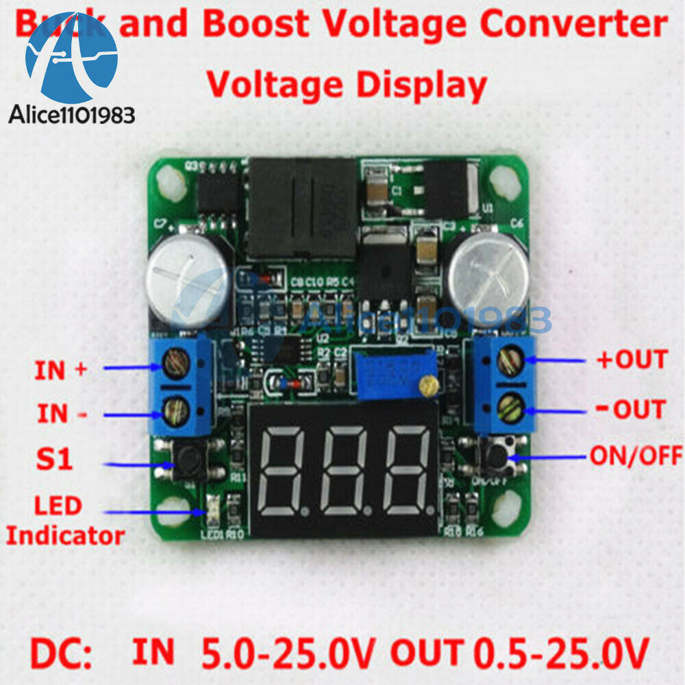 25W 2A DC 5-25V 12V to 0.5-25V 5V 24V Buck Boost Step Up Down Module + Voltmeter