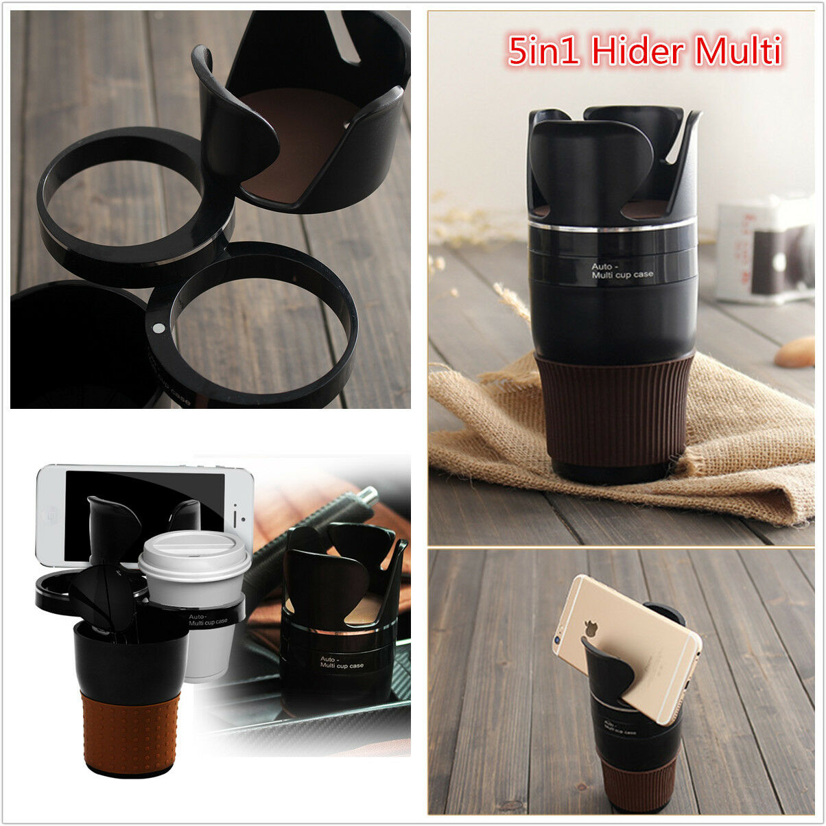 5in1 Hider Multi Cup Phone Glasses Pen Holder Bottle Console Storage Organizer
