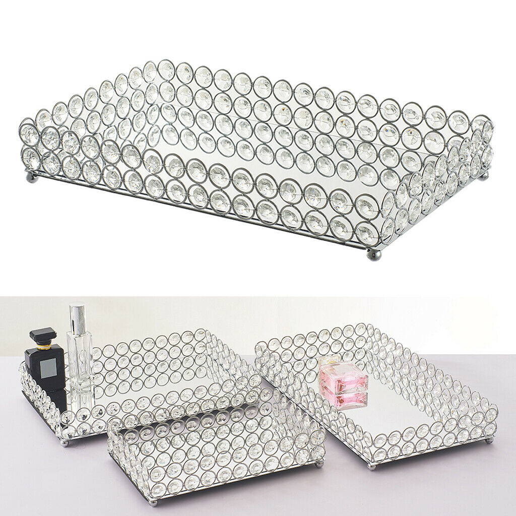 1pc Mirrored Crystal Vanity Tray Jewelry Tray Decorative Tray Case 35x20x5cm