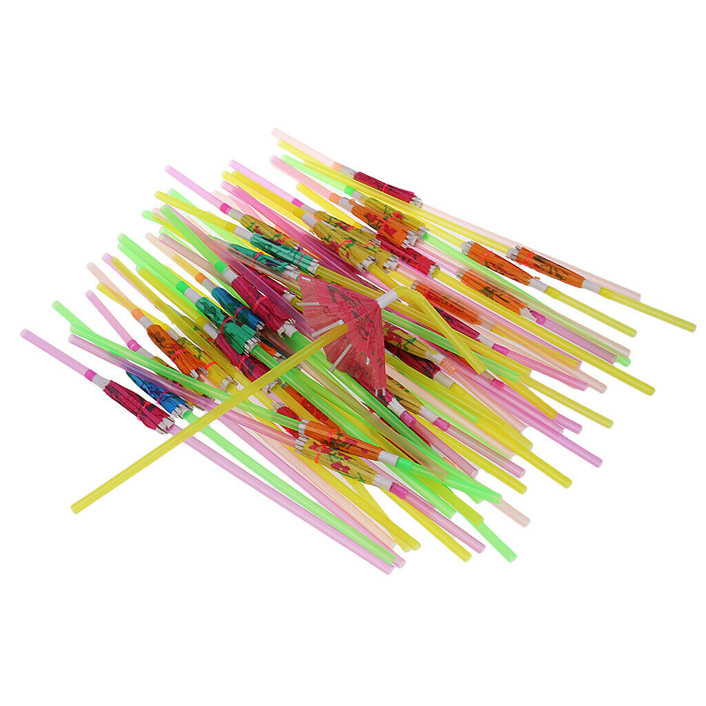 50pcs Mixed Color Hawaiian Parasol Umbrella Cocktail Staws Cocktial Party Drink