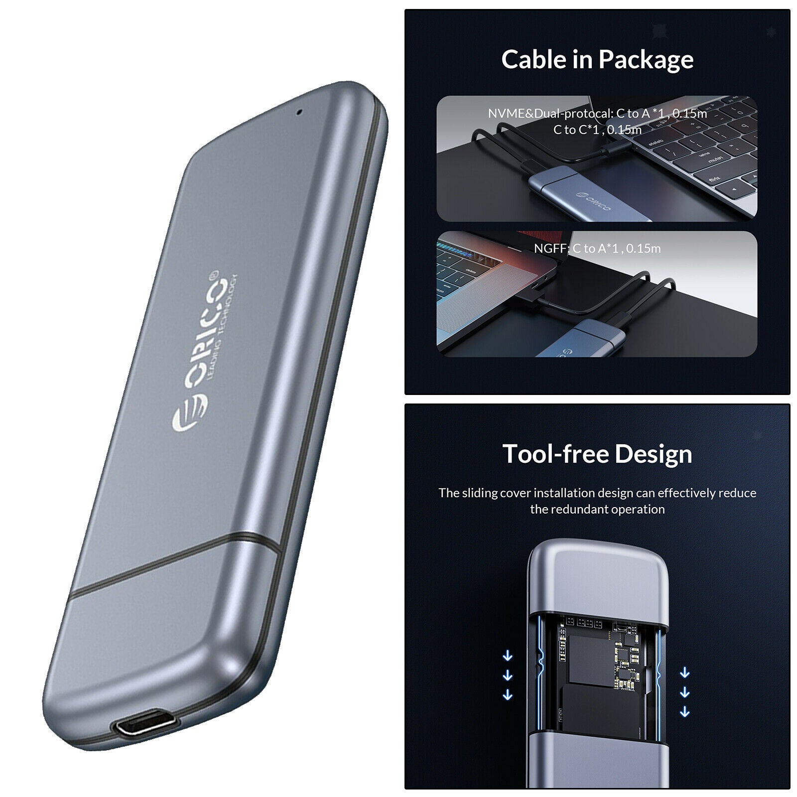 M2 SSD Case Type-C to M.2 NVMe Portable M.2 PCIe Adapter Aluminum Case 2280