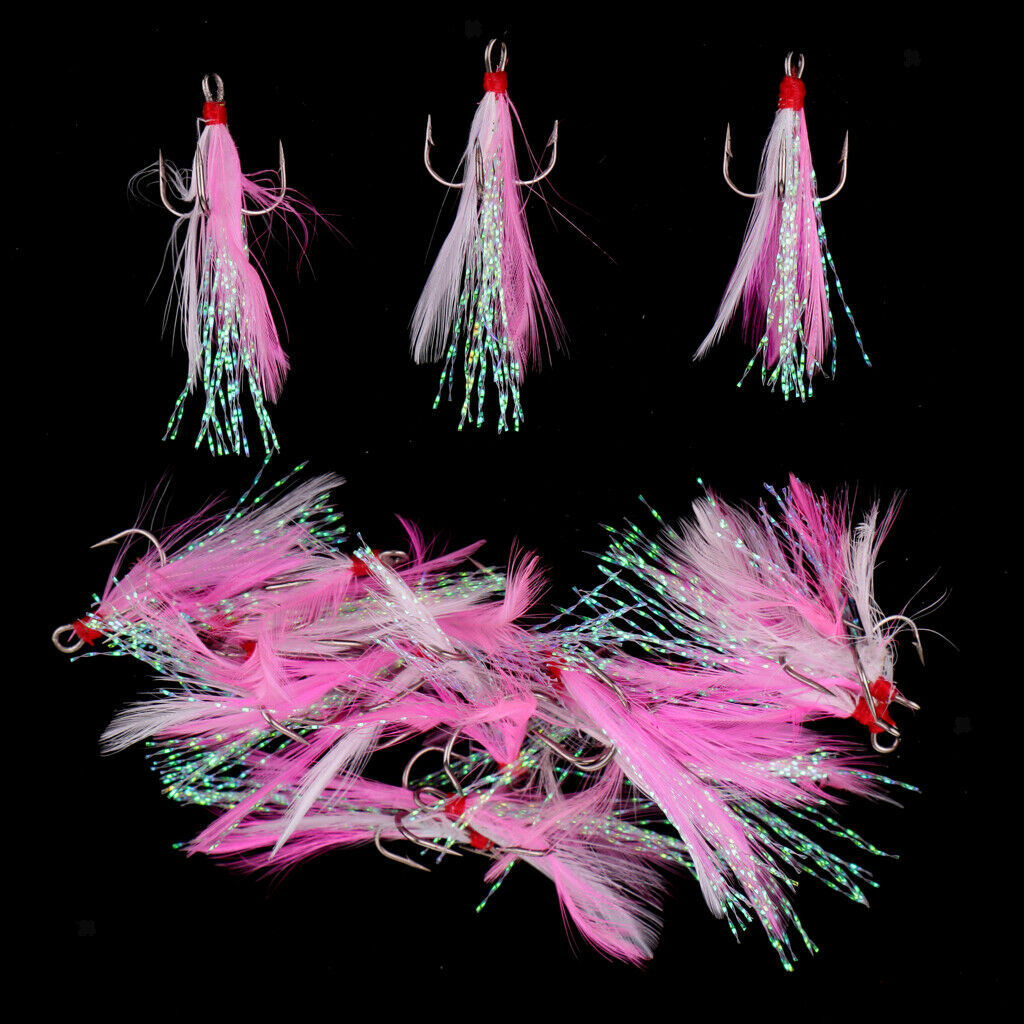 20pcs Feather Fishing Hooks Treble Barbed Squid Fly Tying Lures Baits SZ008