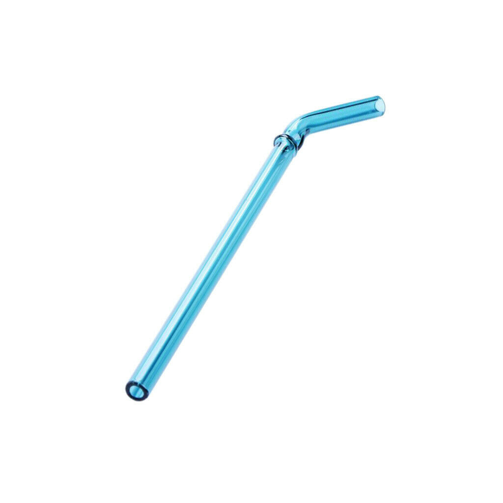 Creative Reusable Bent Glass Tube Drinking Straw + Cleaning Brush Lake Blue