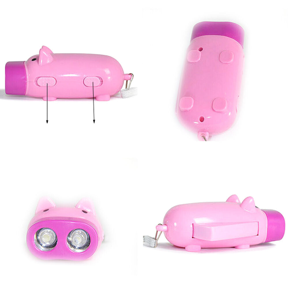 Hand Pressing Power 2 LED Pig Flash Light Flashlight Wind-up Dynamo Torch .l8