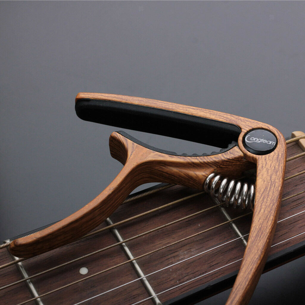 Wood Grain Guitar Capo Tuner   Quick Change Key Clamp Dark