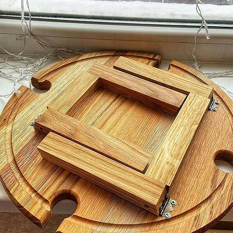 Wooden Outdoor Folding Picnic Table Round Table Wine Glass Holder Garden Pa FT