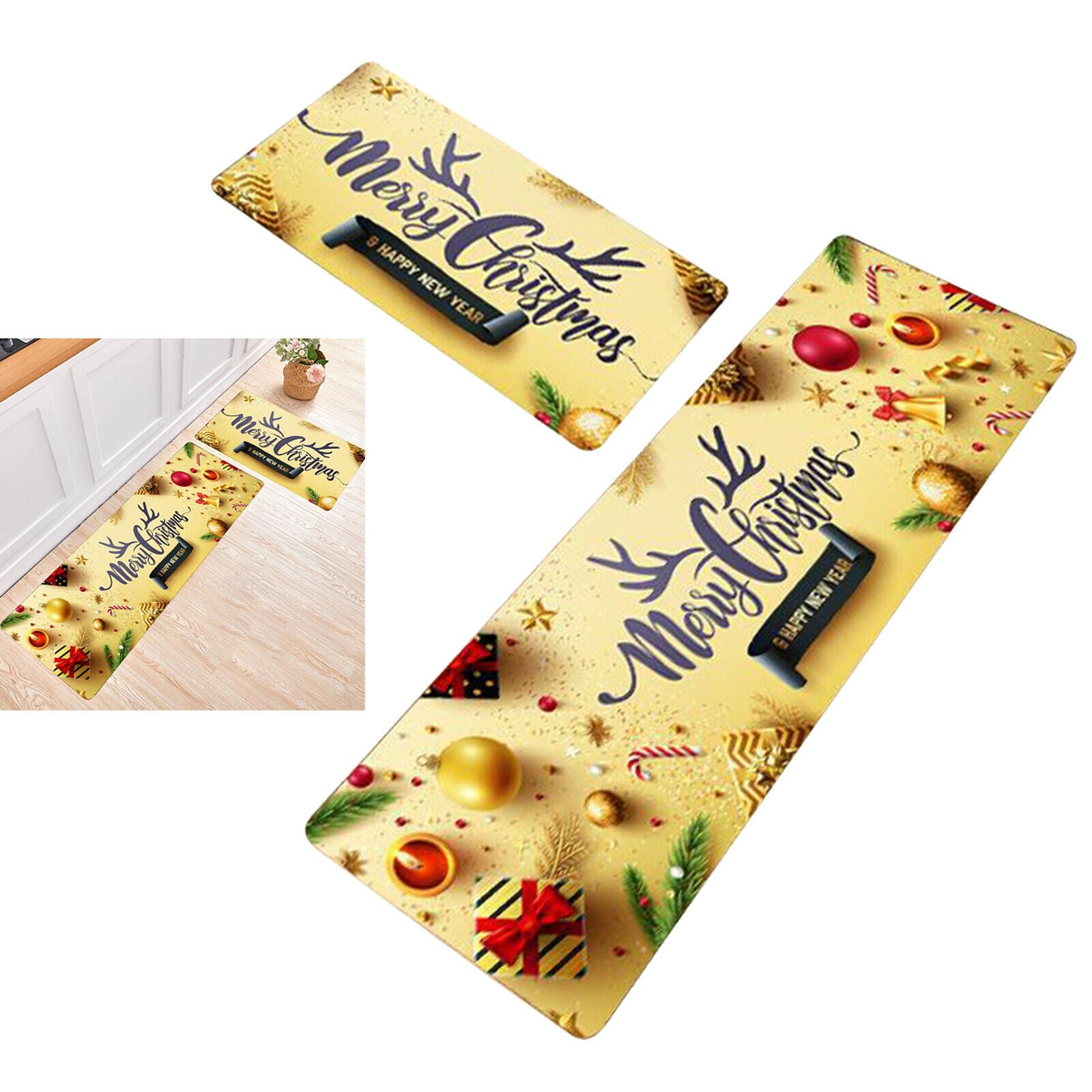 Non-Slip Kitchen Mat Carpet Rug Anti-Oil Carpet Door Bathroom Yellow