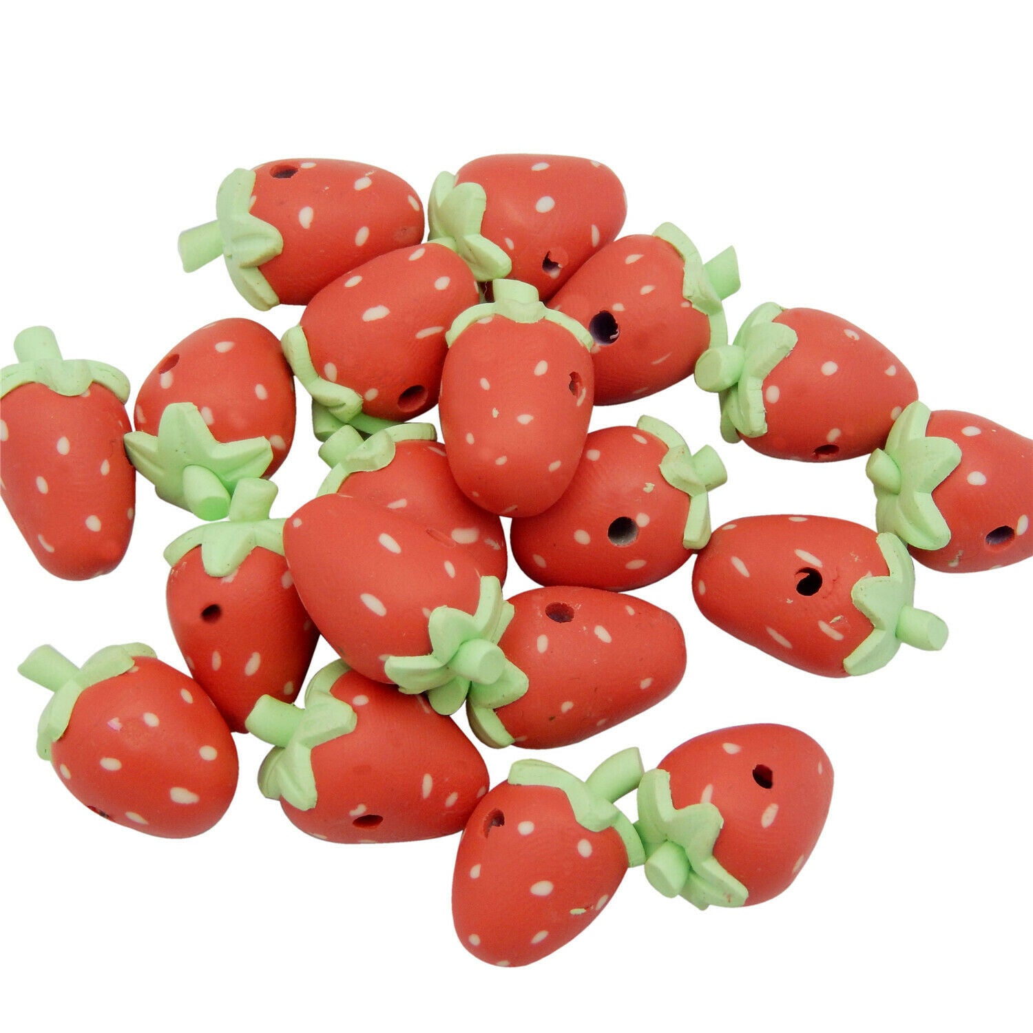 10 Polymer Clay Strawberry Spacer Bead Fruit Bracelet Necklace Jewelry DIY 17mm