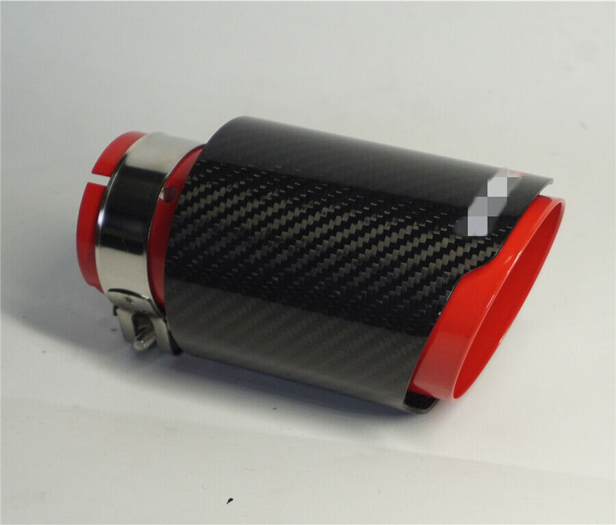 Real Carbon Fiber Sport Style Glossy Black & Red Exhaust Tips Muffler 63mm-89mm