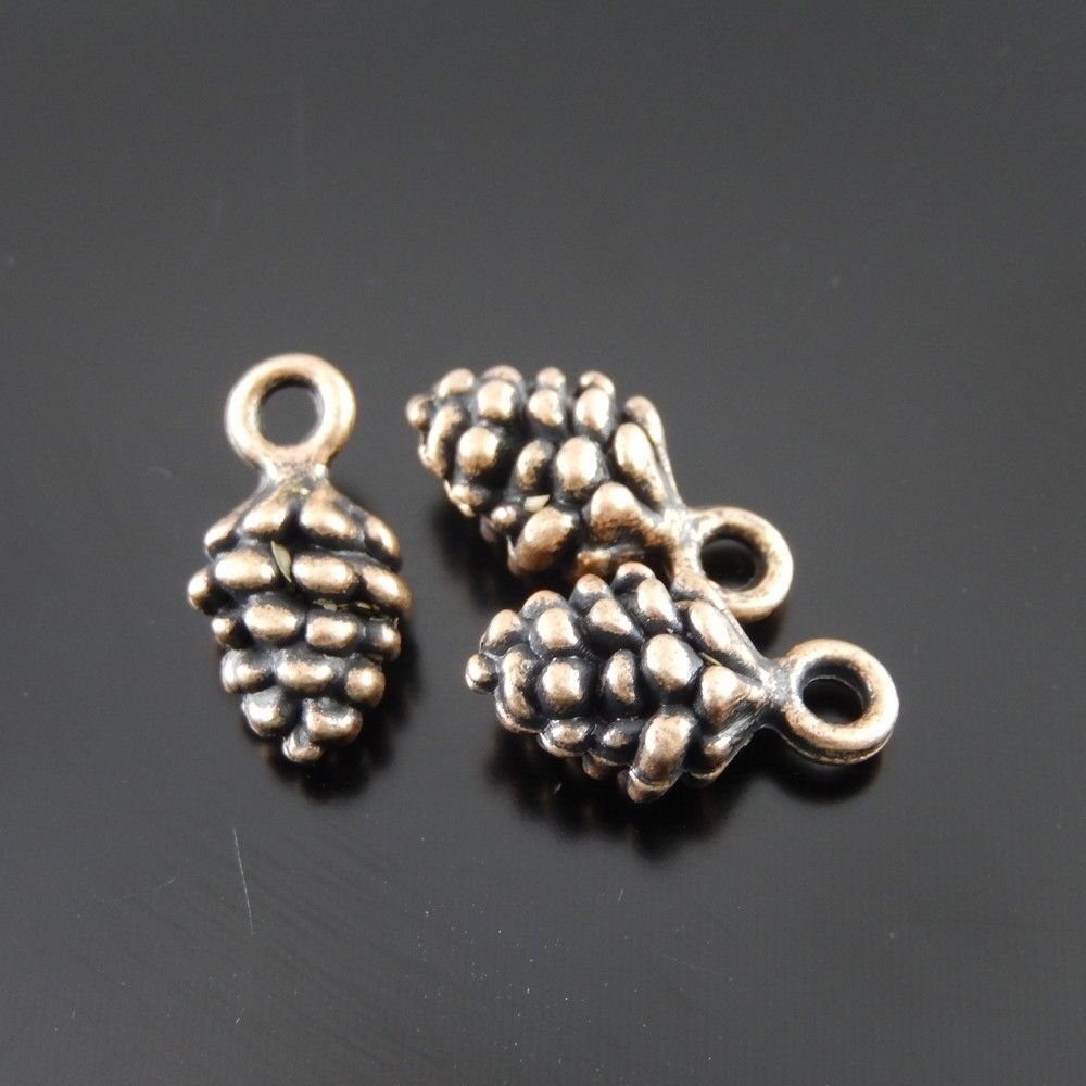 50951 Red Copper Alloy Pinecone Shape Pendants Charms Findings Crafts 40pcs