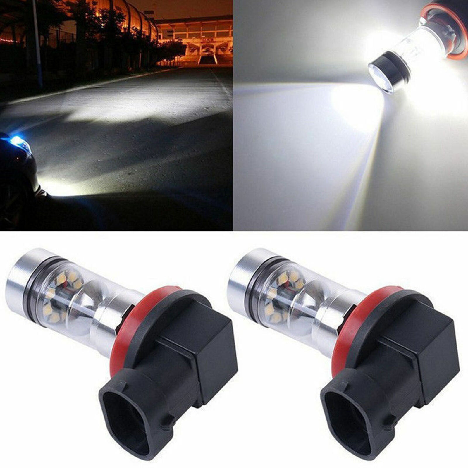 H8 H9 H11 H16 6000K White 100W High Power LED Fog Light Driving Bulb DRL