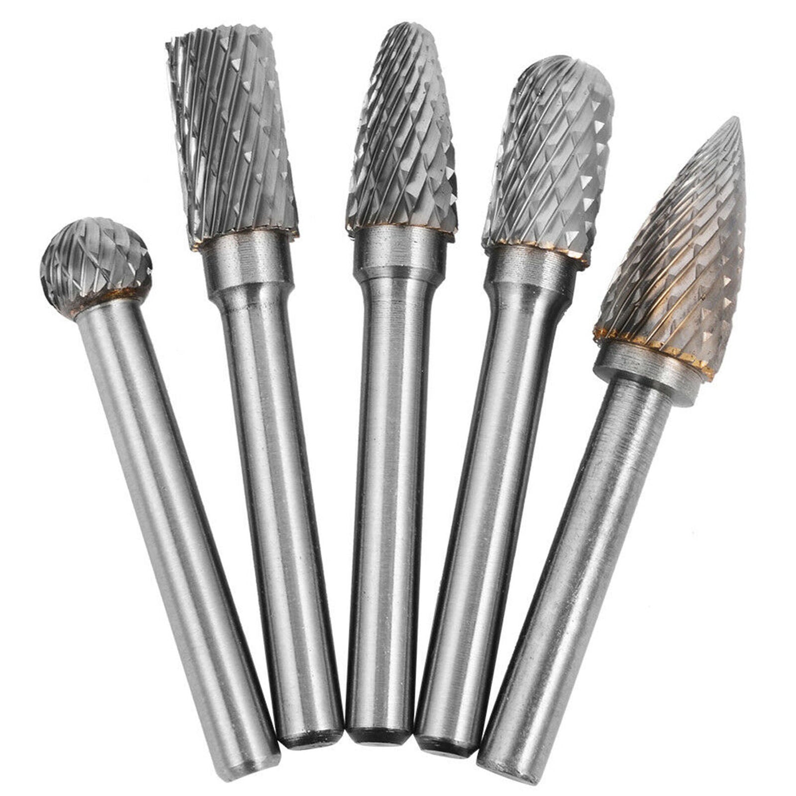 5x Tungsten Carbide Burr 1/4" 6mm Rotary Cutter Files Set CNC Engraving CED 10mm