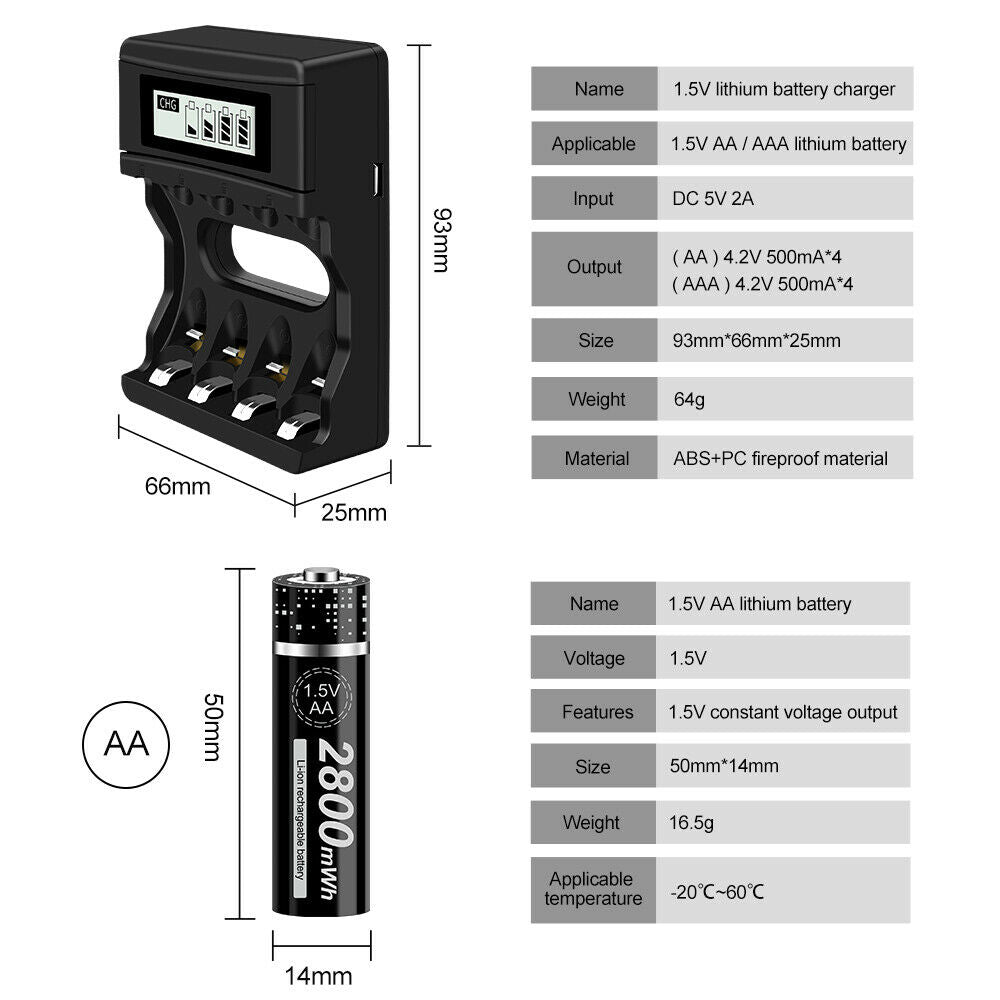 4 Slot Battery Charger for 1.5V AA/AAA 3.7V Li-ion Rechargeable Batteries LCD