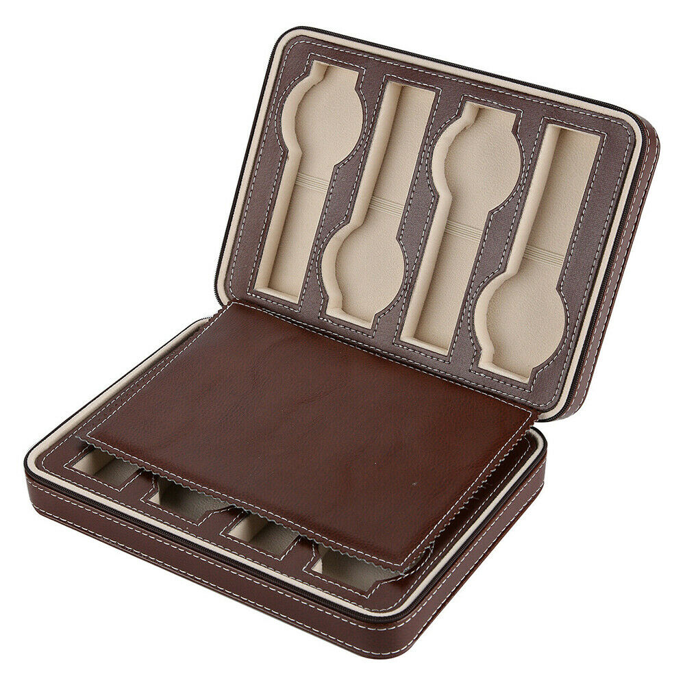 8 Grids Watch Leather Travel Zippered Storage Organiser Case Padded Bag Gifts AU