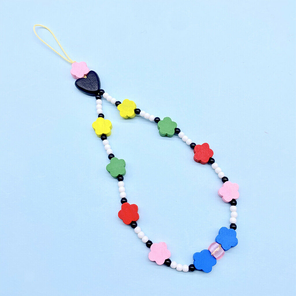 Flower Beaded Phone Lanyard Chain DIY Beads Charms Key Chain for Girls