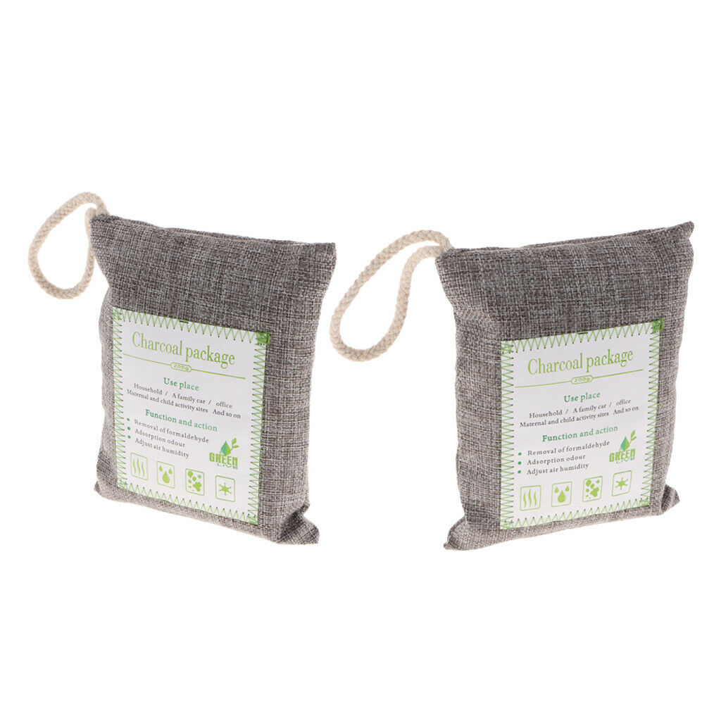 2x Bamboo Charcoal Natural Air Purifying Freshener Bag Odor Eliminator Gray