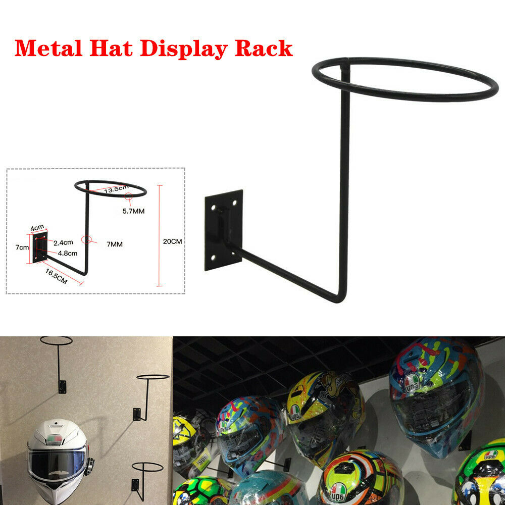 Metal Hat Display Stand Motorcycle Bike Helmet Ball Holder Wall Hook Rack Black