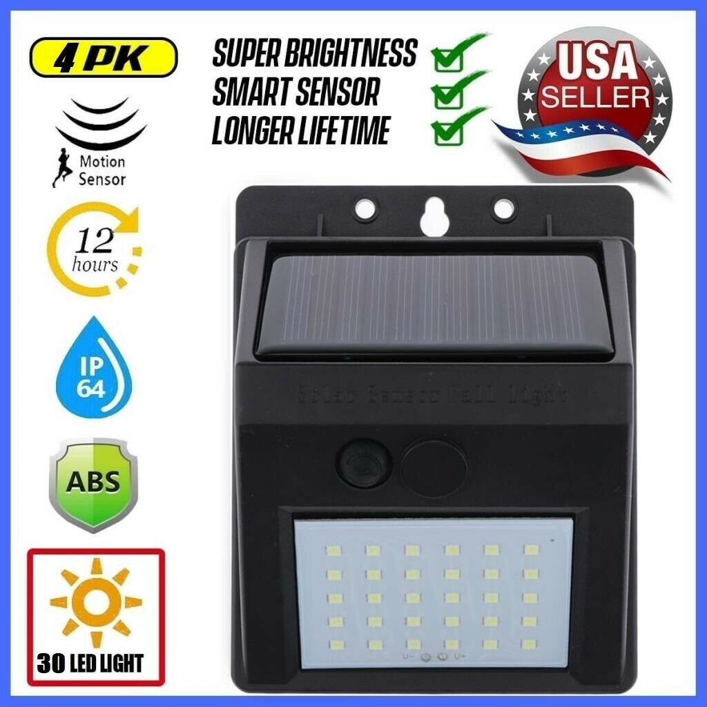 4PCS 30 LED Solar Power Motion Sensor Wall Light Outdoor Garden Lamp Waterproof