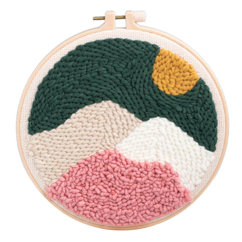 3 Set Punch Embrodiery Starter Kits Soft Yarn Hand Craft Scenery Pattern
