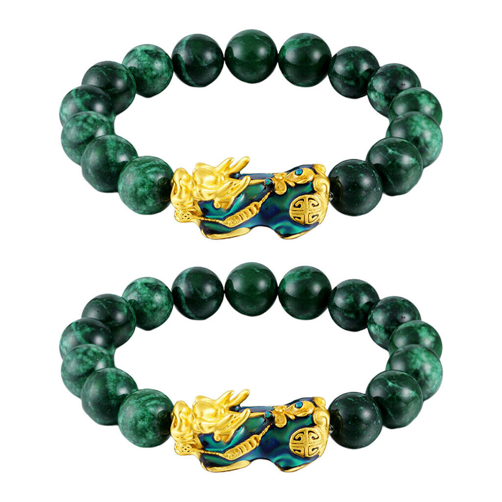 2x Feng Shui Obsidian Carved Pixiu Bracelet Attract Wealth Jewelry Elastic