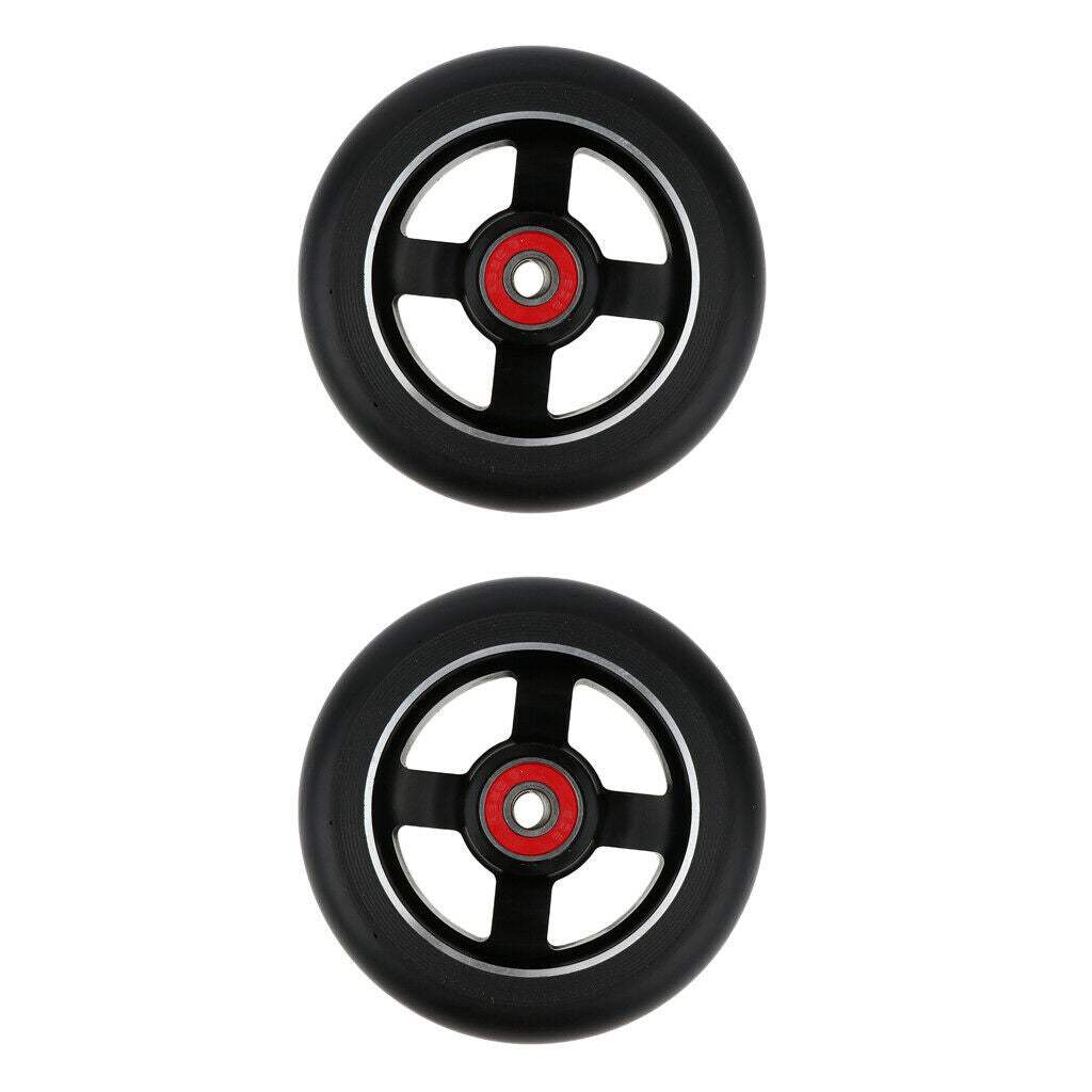 2x Replacement 10cm Kick/Stunt Scooter Wheels with Bearings & Bushings Black
