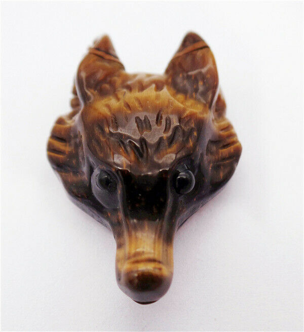 38x25x11mm Natural Tiger Eye Gem Carved Fox Head Statue Reiki Decoration HH8124