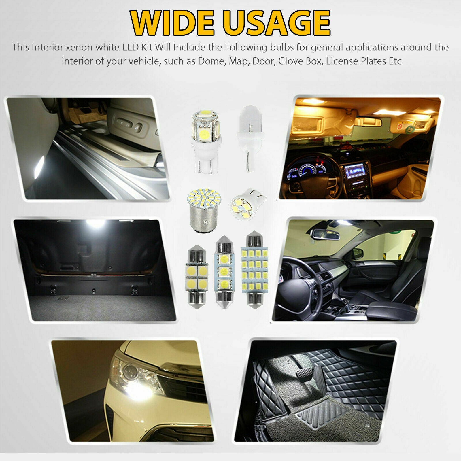 28Pcs Auto Car Interior LED Lights Dome License Plate Mixed Lamp Kit Accessories