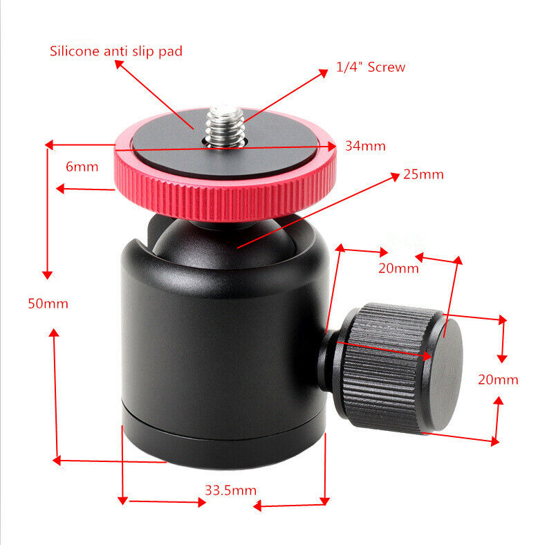 1/4" Screw Aluminum Alloy Antirust Mini Ball Head Tripod Head for DSLR Camera