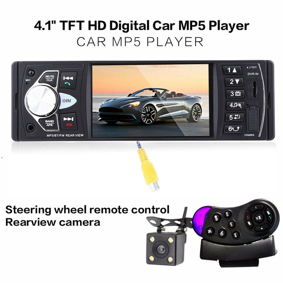 4.1" Car Stereo Radio MP5 FM Bluetooth USB/TF AUX Steering  Wheel Control Camera