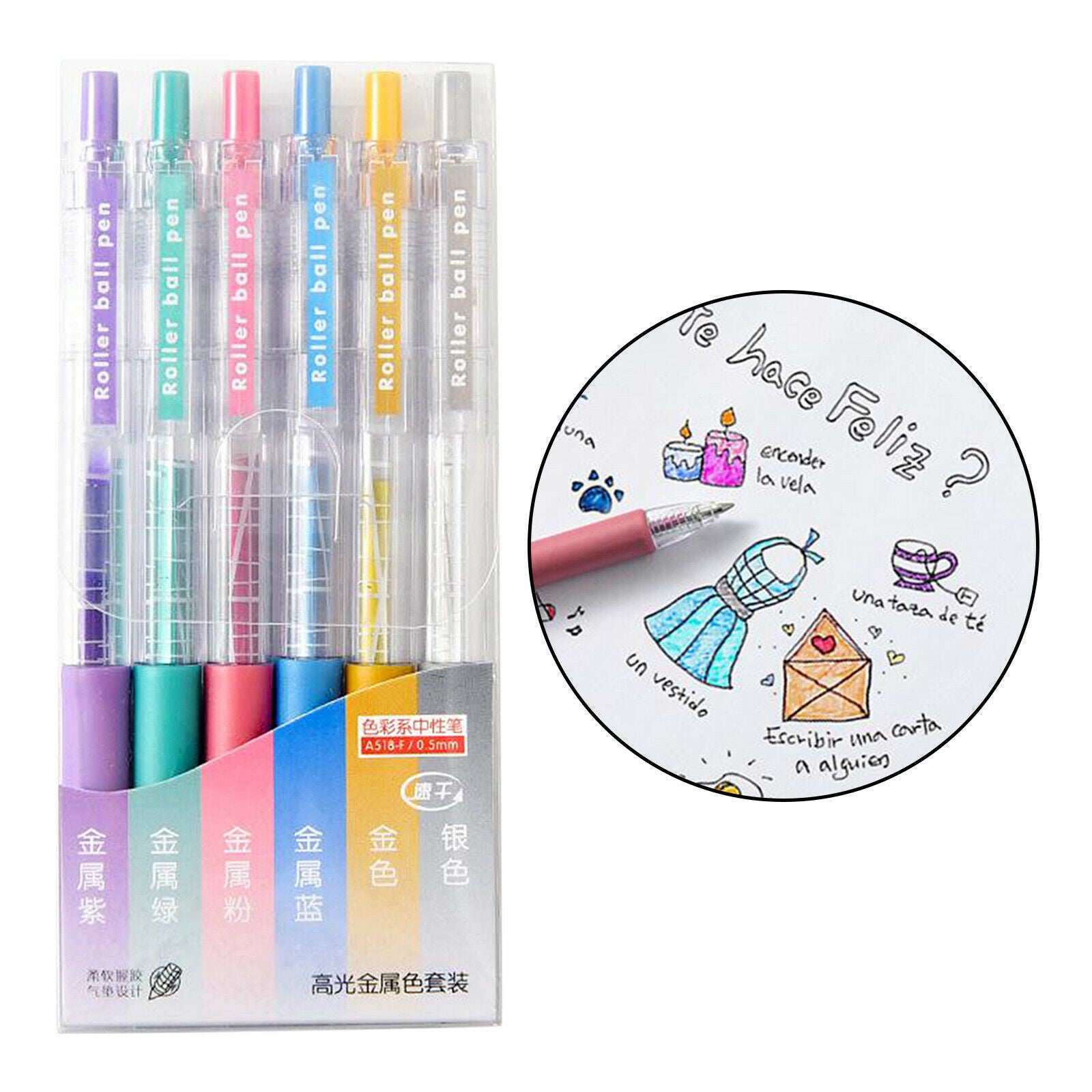 6PCS Gel Pens Set for Glitter Coloring Books Writing Drawing  Metallic Ink