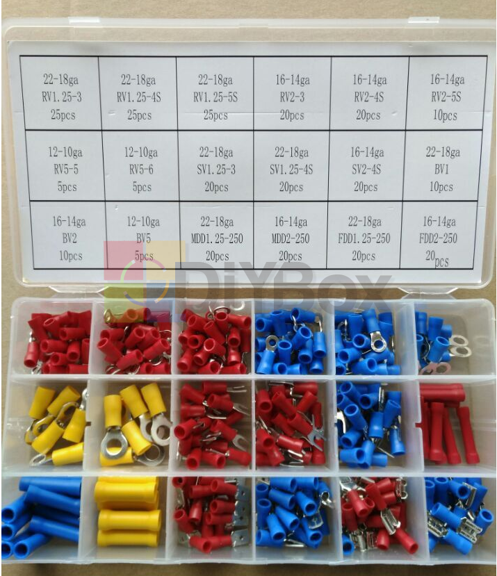 300pcs Assorted Insulated Electrical Wire Cable Terminal Crimp Connector Set PVC