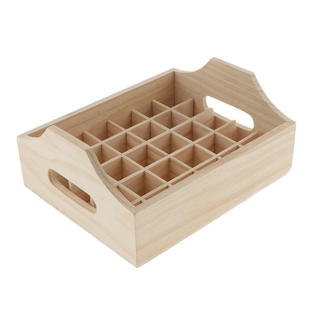 30 Slots Natural Wooden Box Essential Oil Bottle Holder Jewelry Organizer Beads