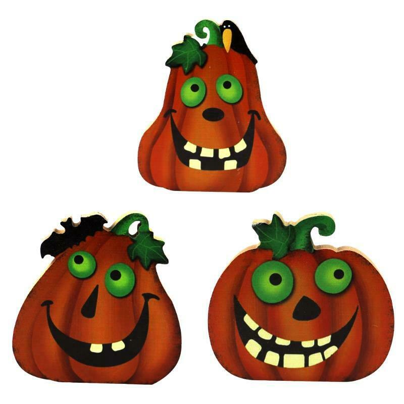 3Pcs Halloween Wooden Table Decor Cartoon Spooky Pumpkin Sign Desktop Ornament