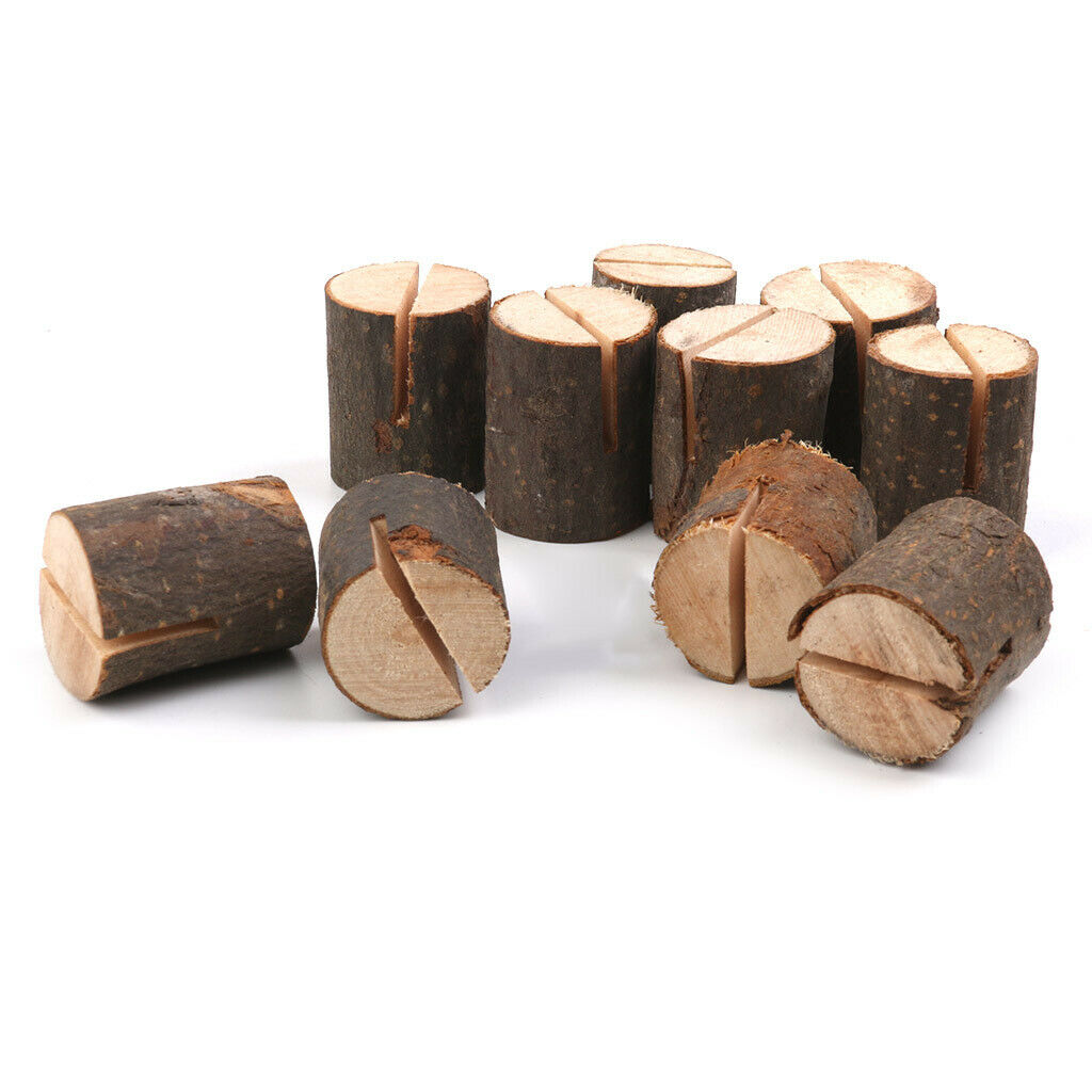 16PCS Wooden Base Place Card Holders, Rustic Iron Wire Picture Picks Clip Holder
