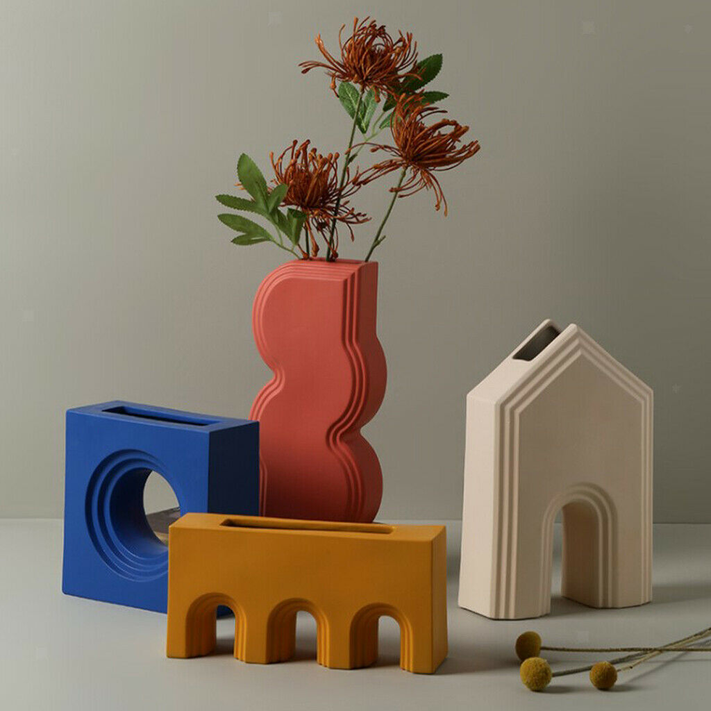 Geometry Ceramic Vase Nordic Flower Vase Pot Decors Yellow 20.5x5.5x10cm