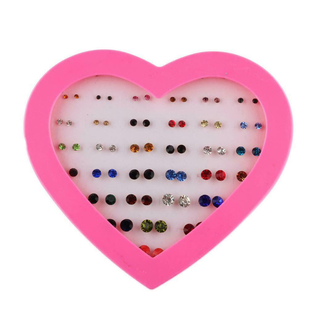 36 Pair Cute Stud Set Love Heart Box Lady Girls Crystal Earring Studs Gift